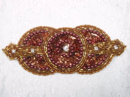 0391  Bronze Rhinestone Triple Circle  Sequin Beaded Applique  5.5\