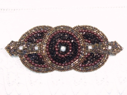 0391  Chocolate Rhinestone Triple Circle  Sequin Beaded Applique  5.5
