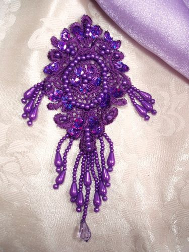 0393 Purple Venise Lace Sequin Beaded Applique 6.25