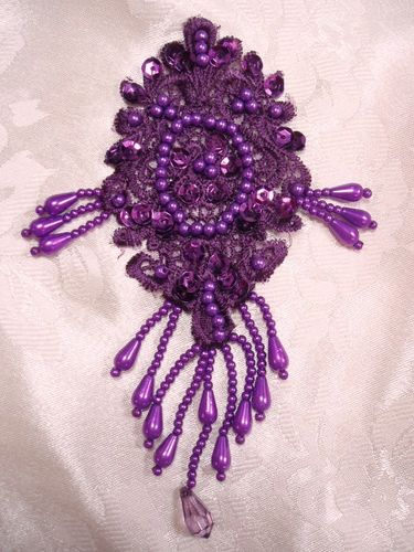 0393 Purple Wine Venise Lace Sequin Beaded Applique 6.25