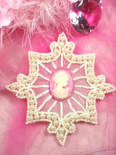 0394  Ivory Pearl Cameo Beaded Applique 4