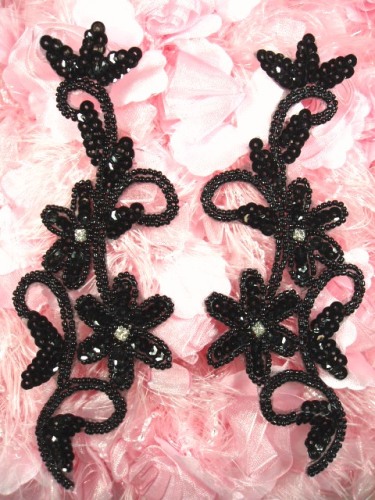 0396  Black Beaded Sequin Appliques Mirror Pair