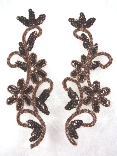 0396  Chocolate Brown Beaded Sequin Appliques Mirror Pair