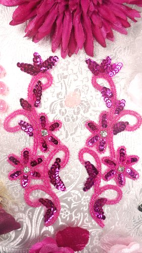 0396  Fuchsia Beaded Sequin Appliques Mirror Pair 7\