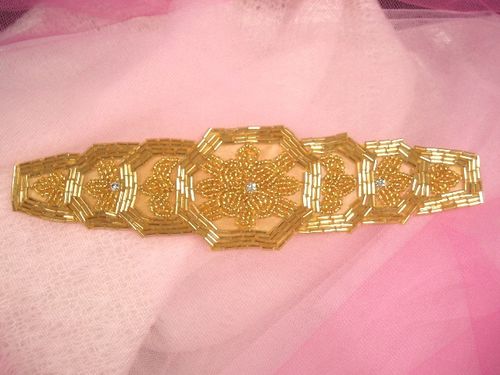 0397 Gold Beaded Designer Applique with Rhinestones 8