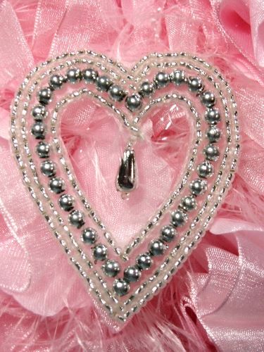 0403 Silver  Heart Designer Beaded Applique 2.5