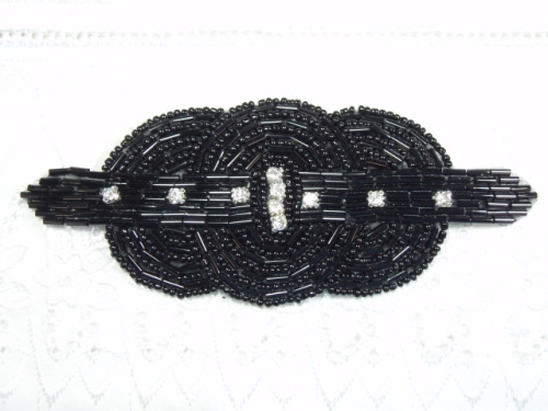 0409  Black Rhinestone Triple Circle  Beaded Applique  5.75\