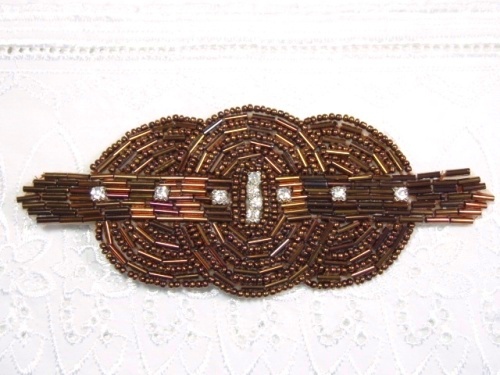 0409  Bronze Rhinestone Triple Circle  Beaded Applique  5.75\