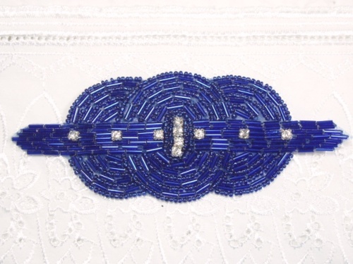 0409  Royal Blue Rhinestone Triple Circle  Beaded Applique  5.75\
