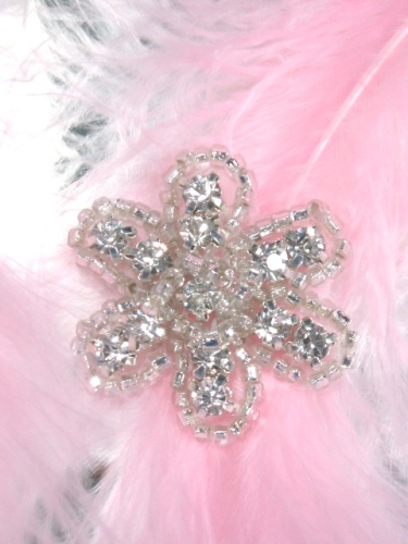 0410  Genuine Rhinestone Floral Beaded Applique 1.25