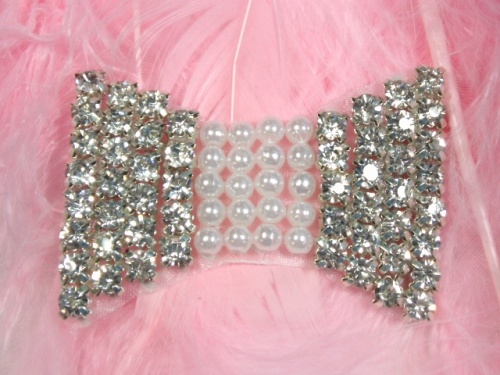 0411  Rhinestone Pearl Bow Tie Beaded Applique 2