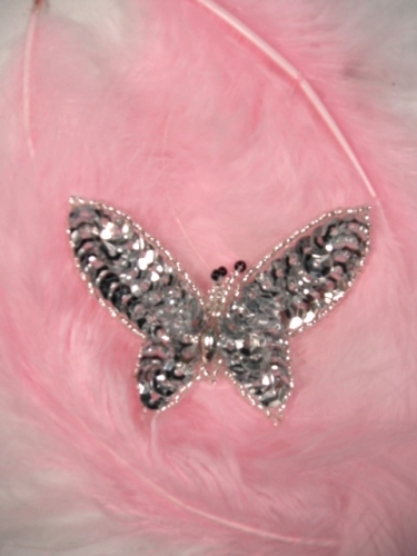 0421  Silver Butterfly Sequin Beaded Applique 2.5