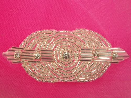 0424  Silver Rhinestone Beaded Applique 3.5