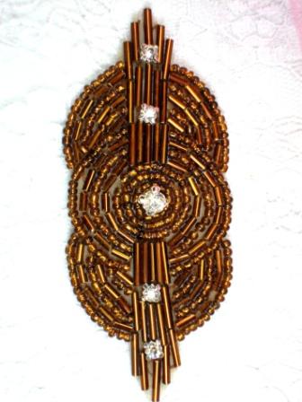 0424 Bronze Rhinestone Beaded Applique 3.5