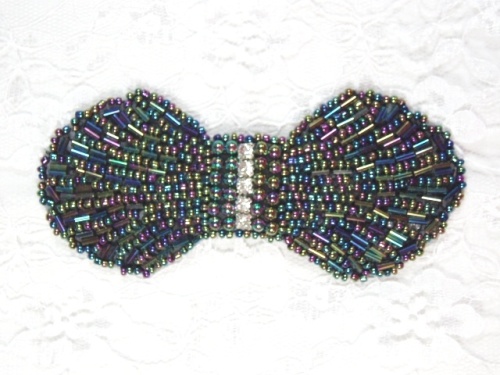 0434  Black AB Rhinestone Bow Beaded Applique 4.5