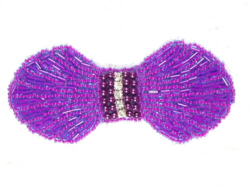 0434  Purple Rhinestone Bow Beaded Applique 4.5