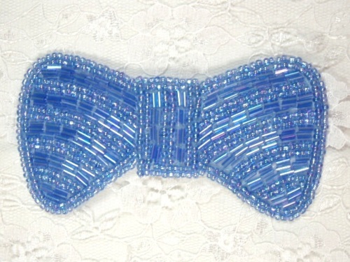 0435  Blue AB Bow Beaded Applique 4