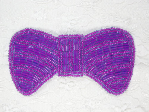 0435  Purple Bow Beaded Applique 4