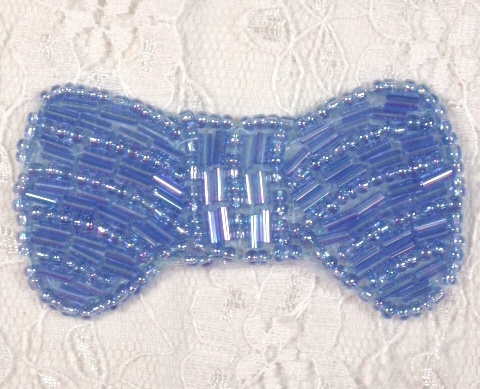 0436  Blue AB Small Bow Beaded Applique 2-5/8