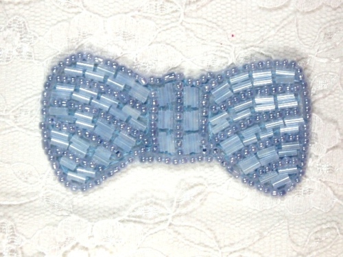 0436  Lt. Blue Small Bow Beaded Applique 2-5/8