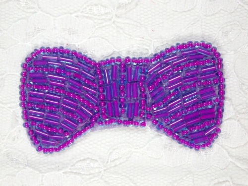 HB6340  Purple Small Bow Beaded Hair Bow 2-5/8\