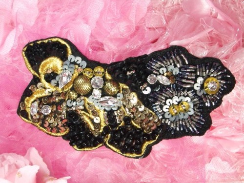 0450 Black Gold Silver Beaded Sequin Applique 5.5