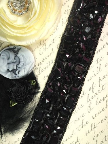 0459  Black Multi Faceted Beaded Trim 1.5