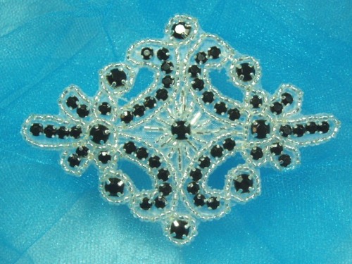 JB115 Black Silver Victorain Beaded  Applique 4