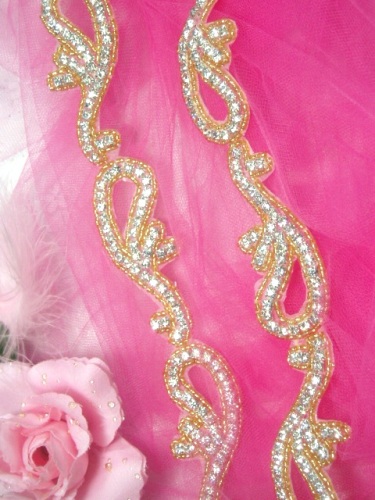 0473  Gold Beaded Clear Genuine Rhinestone Trim  1.75\