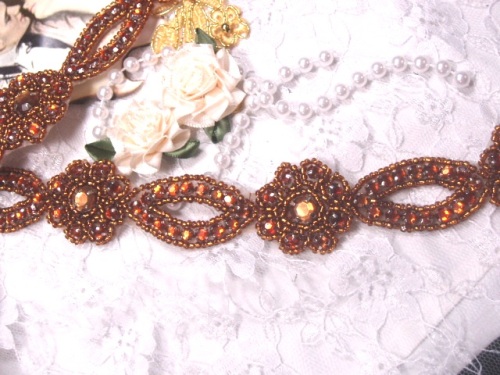 0474  Bronze Rhinestone Jewel Floral Trim 1.25