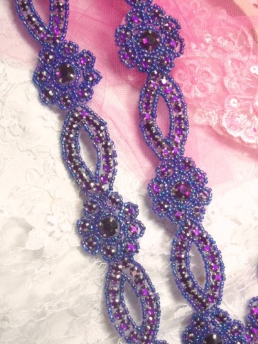 Purple AB Rhinestone Jewel Floral Trim 1.25 0474