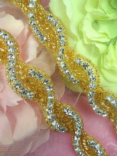 0475 Gold Backing Crystal Clear Rhinestone Braided Gold Beaded Trim