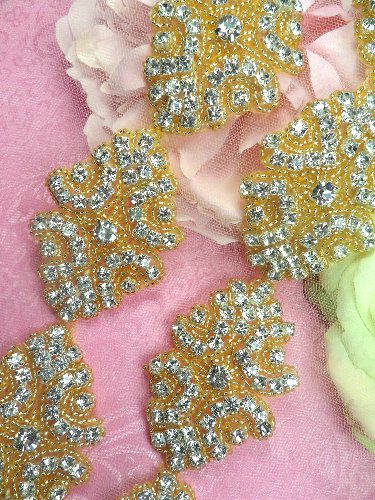 0477 Gold Backing Cinderella  Genuine Rhinestone Beaded Trim 2