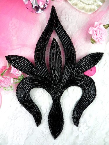 0488 Black Designer Beaded Applique 7.5