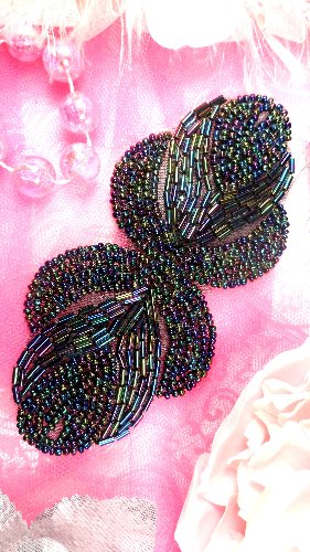 0501 Eyes of Wisdom Black AB Beaded Applique 5\