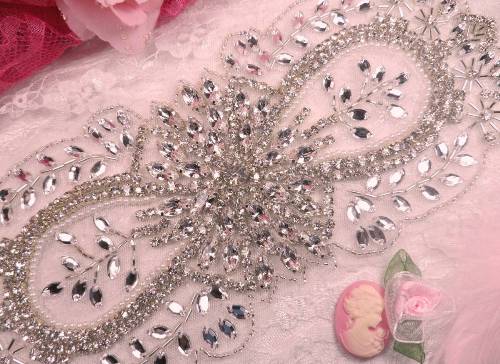 RM0502 REDUCED  \Unseen Glory Revealed\  Crystal Clear Silver Beaded Rhinestone Applique 10.5\