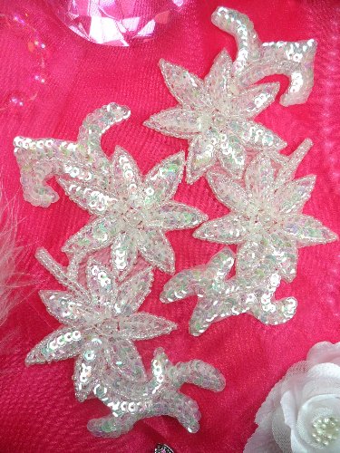0505  Aurora Borealis Crystal AB Mirror Pair Beaded Sequin Appliques 6
