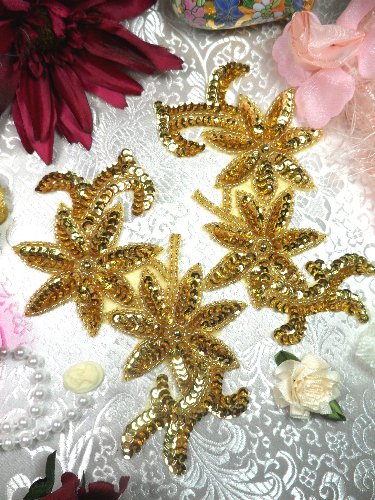 0505  Gold Mirror Pair Beaded Sequin Appliques 6