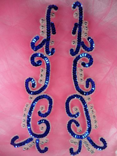 0509 Appliques Blue Silver Mirror Pair Sequin Beaded Patch Motifs 10\