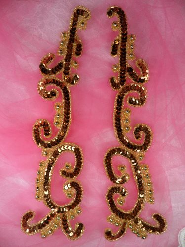0509 Appliques Bronze Gold Mirror Pair Sequin Beaded Patch Motifs 10\