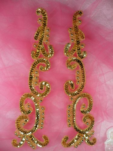 0509 Gold Mirror Pair Sequin Beaded Appliques