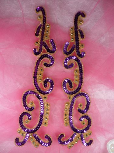 0509 Appliques Purple Gold Mirror Pair Sequin Beaded Patch Motifs 10\