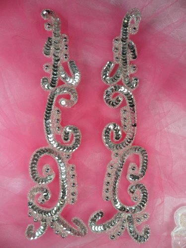 0509 Appliques Silver Mirror Pair Sequin Beaded Patch Motifs 10\