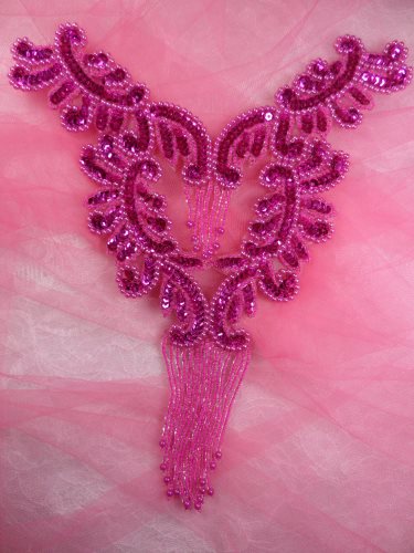 RM0510 Fuchsia Bodice Yoke Sequin Beaded Applique 10