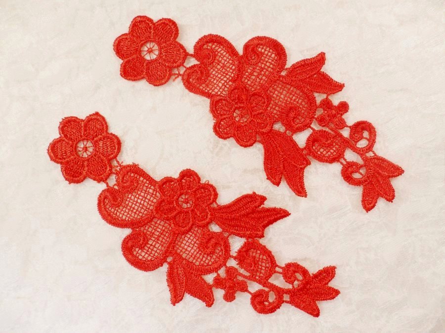 Embroidered Floral Applique Mirror Pair Red Clothing Patch Craft Motif 6 (BL114X)