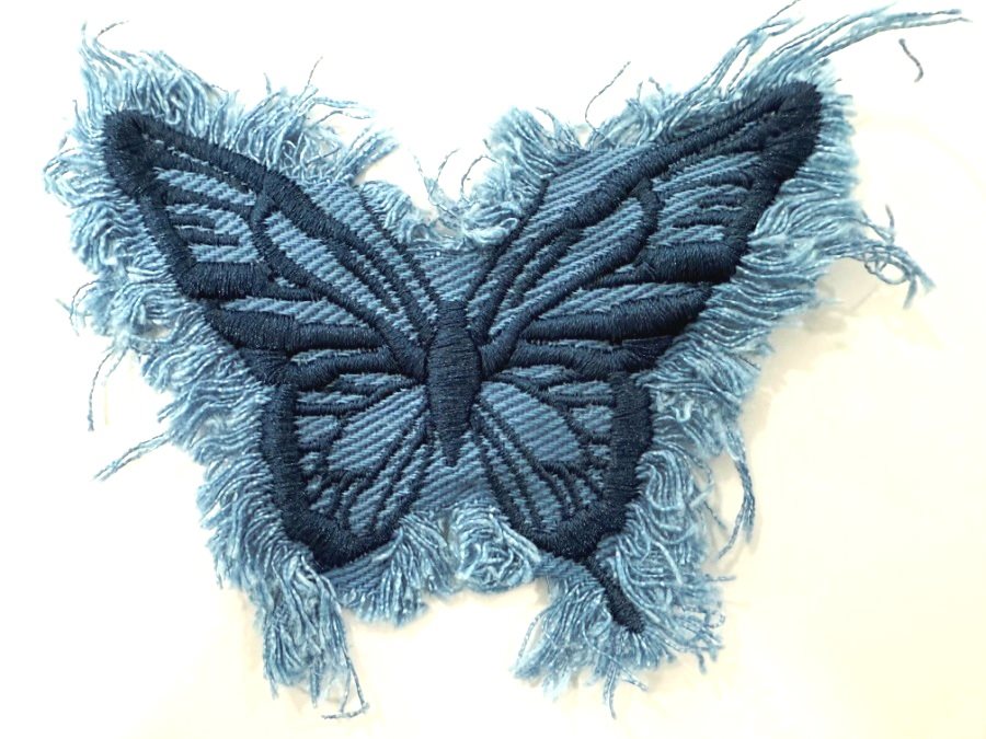 Blue Butterfly Embroidered Applique 4"