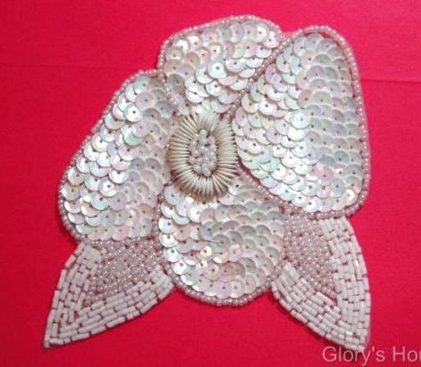 K8916  White AB Floral  Sequin Beaded Applique 4.5