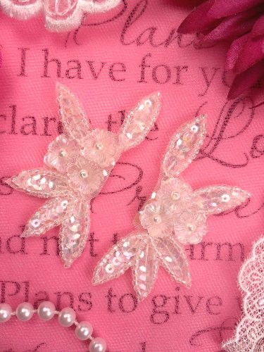 FS1609B  Floral Crystal Iris AB Sequin Beaded Mirror Pair Appliques 3\
