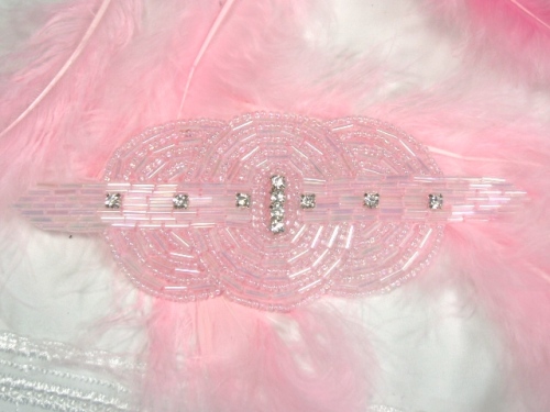 0409 Pink Crystal Rhinestone Triple Circle Beaded Applique  5.75