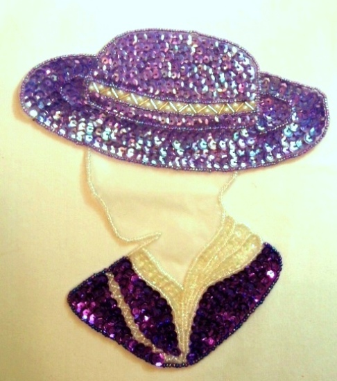 Purple Hat Lady 7 Sequin Beaded Applique  K8632